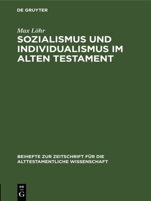 cover image of Sozialismus und Individualismus im Alten Testament